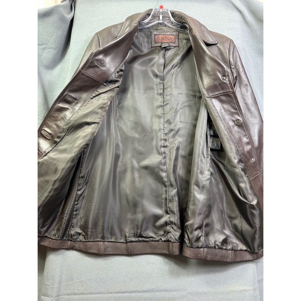 Siena Brown Leather Jacket Women's Large Button Front Tailored Blazer Coat L - Picture 4 of 10